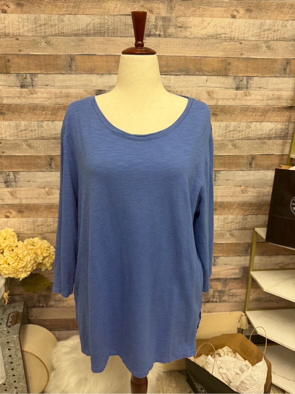 Chico's Blue Scoop Neck Long Sleeve Top